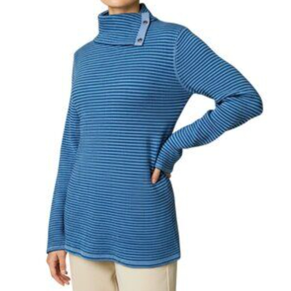 Sundance womens size small Jessa Blue Stripe Turtleneck Thermal funnel cowl Top